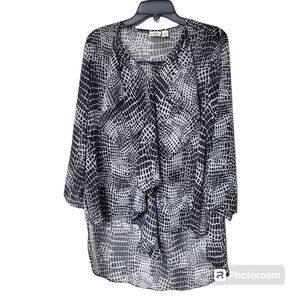 Cato Black And White Sheer High Low Popover Ruffle Center Tunic Top Size Large